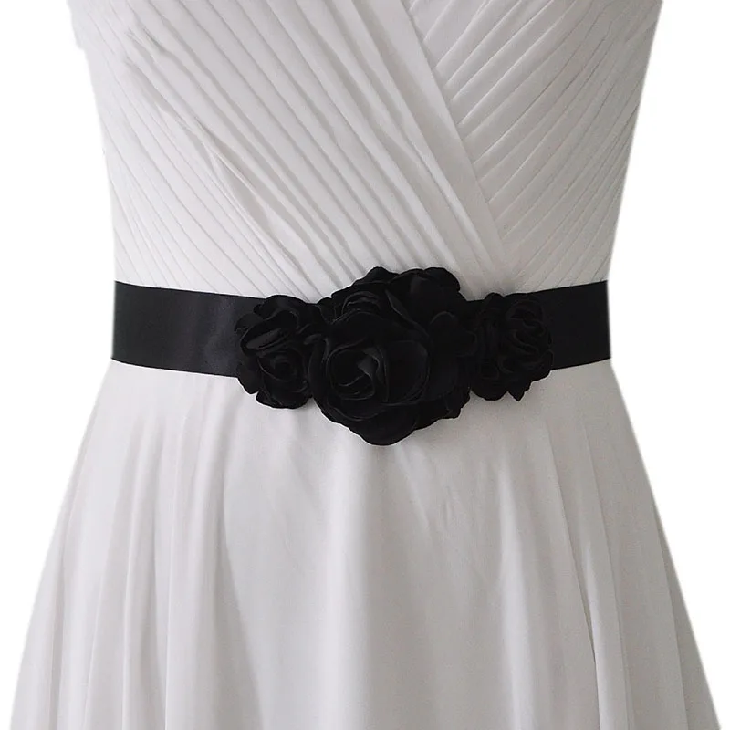 Trendy Women Belt Fashion Sash Belt Wedding Bride Bridesmaid Belt Bridal Dress Belt Wedding Flower Belt For Girl Party Dress Up - Цвет: black