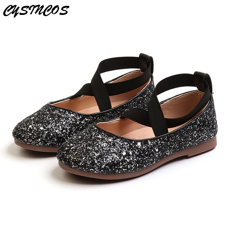 

CYSINCOS Spring Summer Infant Baby Kids Girls PU Princess Fashion Comfortable Sequin Design Ballet Flat Shoes for Wedding Party