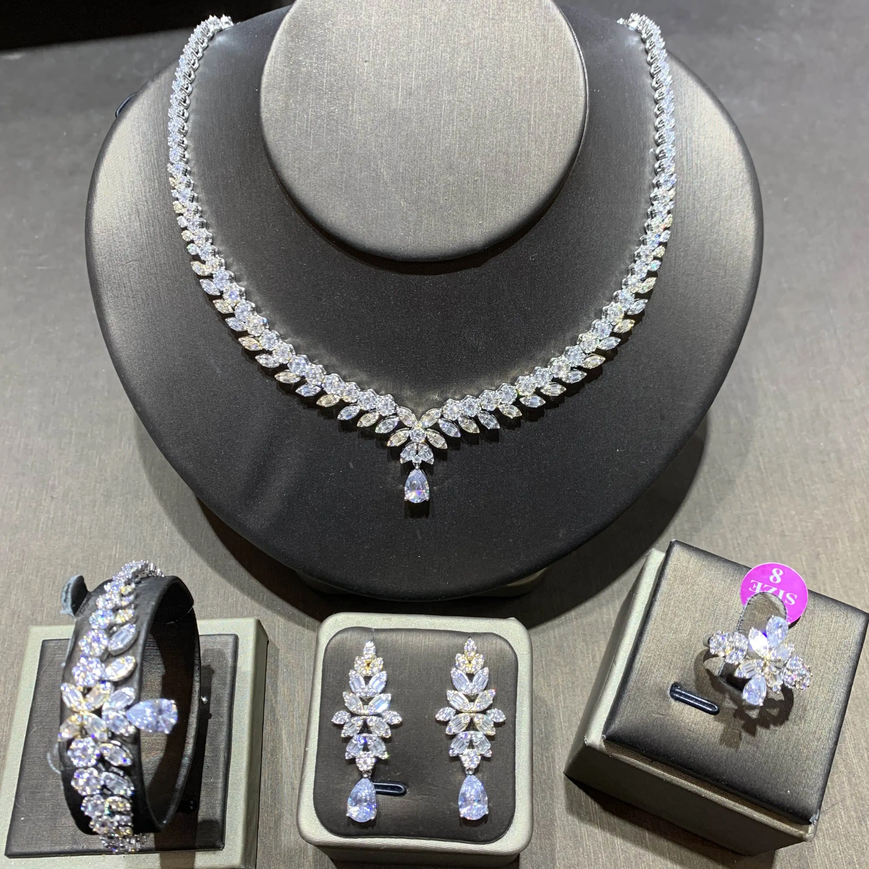 

TIRIM Dubai Luxury Elegant Bridal Necklace Set for Women Cubic Zirconia Wedding Jewelry Sets For Brides Accessories jewelri