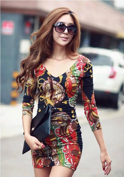 

2018eaby Spring-Floral Charming Sheath Europe And America Weight Control Dress