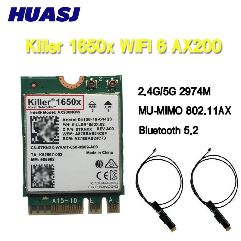 HUASJ Killer 1650X AX200 WiFi6 802.11ax 3000M 2.4G 5G Wireless AX200NGW Wifi Card Bluetooth 5.2 Laptop for Windows 10 | Компьютеры и