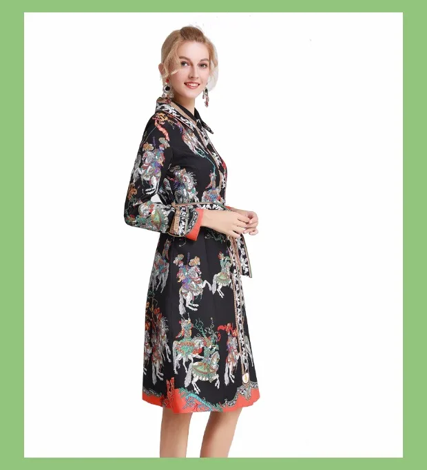 Женская одежда desfill de Moda Тренч casaco feminino винтажное платье с длинными рукавами и манжетами галстук с животным принтом пояс jurken