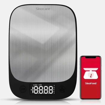 Sinocare 가정용 무게 저울 LED 전자 주방 저울, 식품 베이킹 측정, 정확한 지원, IOS 안드로이드, 5kg