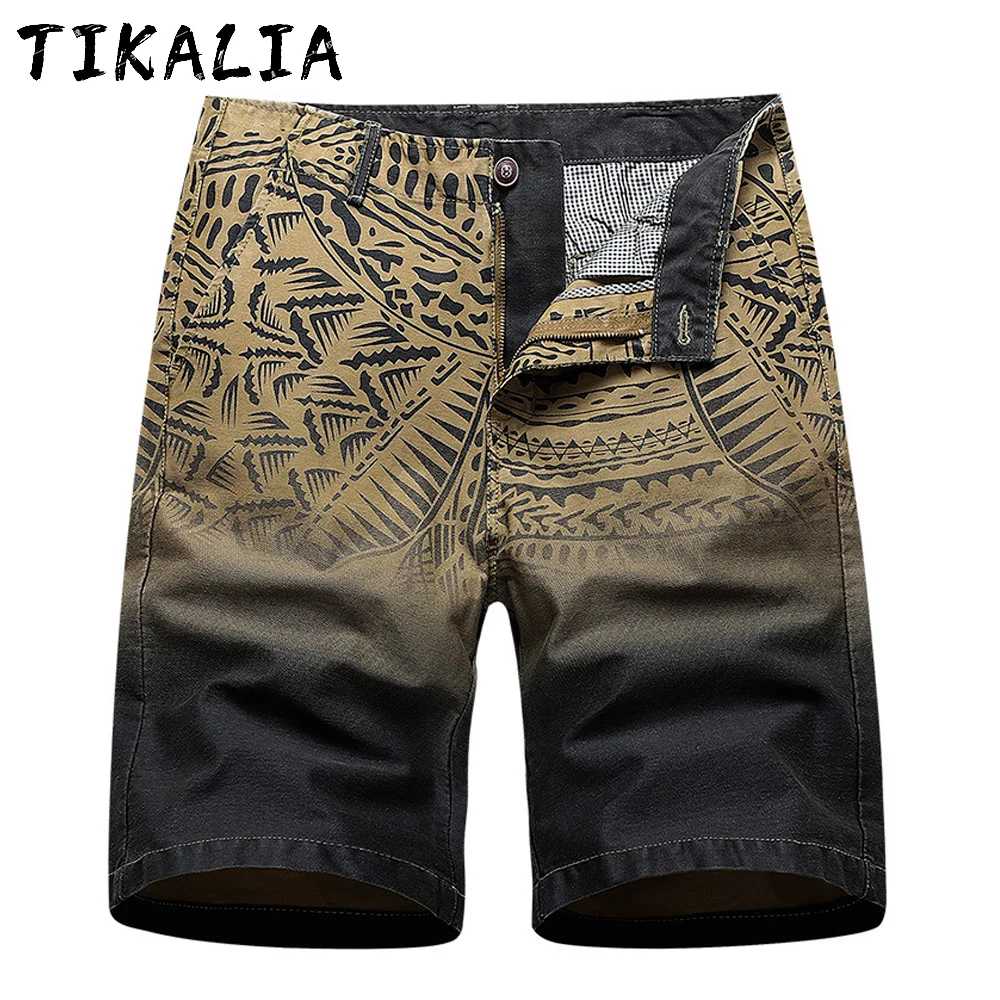 Bermudas con gradiente para hombre, pantalones cortos informales de algodón para el trabajo, a la moda, de verano, nuevo, 2021