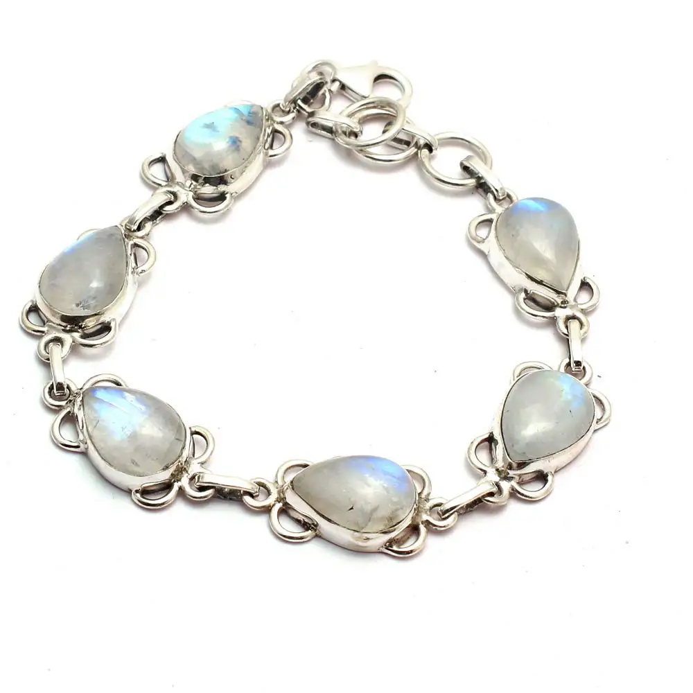 

Genuine Blue Fire Moonstone Bracelet 925 Sterling Silver, 21 cm, 2SBR0069