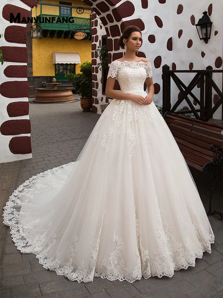 

MANYUNFANG Sweetheart Neck Wedding Gowns With Jacket and Bolero vestidos de novia Lace Buttons Back Married Bride Wedding Dress