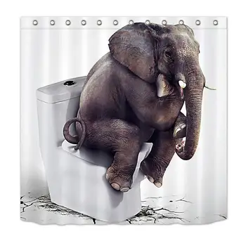 

Elephant Shower Curtain Funny Indian Elephant Sitting on Toilet Design Kids Animal Shower Curtains for Bathroom Waterproof