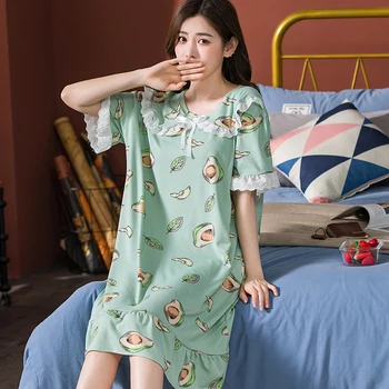 

2020 Summer Short Sleeve Women Nightwear Sweet Girls Students Sleeping Wear Female Nightgowns Girl Loose Doll Collar Nightdress