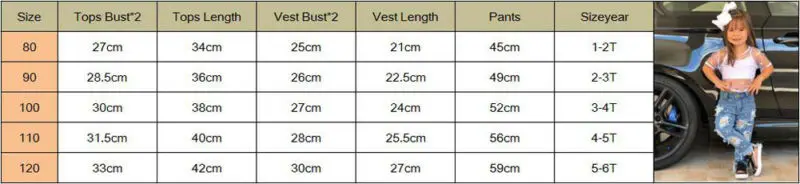Модный От 1 до 6 лет жилет для маленьких девочек, топы, джинсовые рваные штаны, комплекты одежды, комплект из 3 предметов