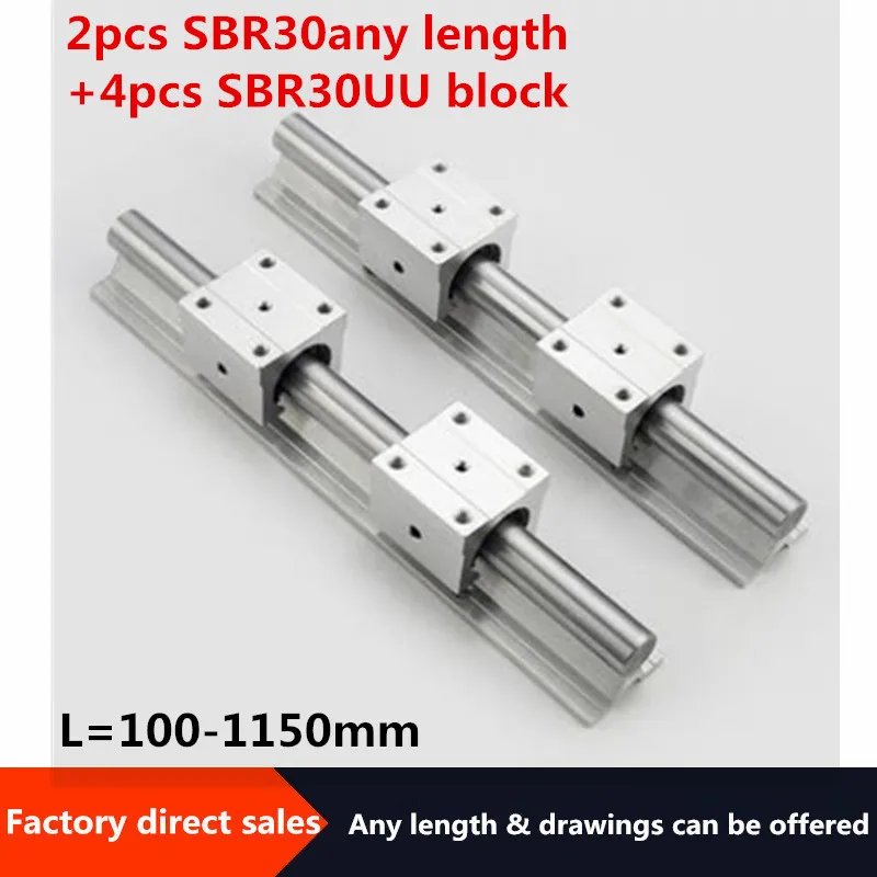 

SBR linear rail 2pcs SBR30 30mm linear rail 100-1150mm any length guide rail + 4pcs SBR30UU slide block for cnc parts