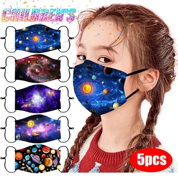 

5PCS Face Mask for Children's Adjustable Windproof Reusable Printed Face Mask Washable Mouth Cover Reusable Masks Mondmasker