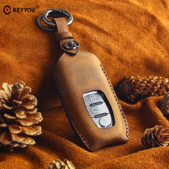 

KEYYOU Genuine Leather For Audi Smart Car Styling Remote Key Case Cover For Audi B6 B7 A4 A5 A6 A7 A8 Q5 R8 TT S5 S6 S8 Key Bag
