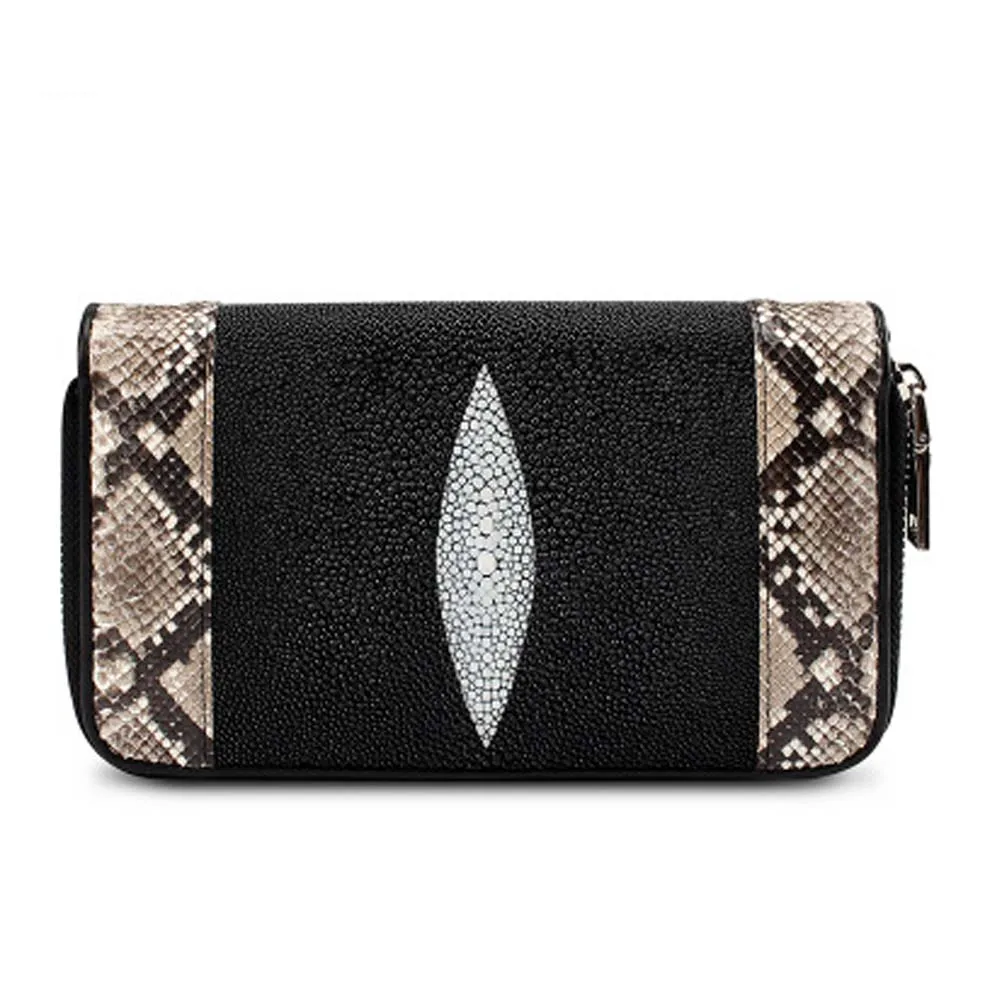 

yuanhui Thailand Pearl fish skin women clutch bag Python skin Joining together Double zipper wallet stingray skin
