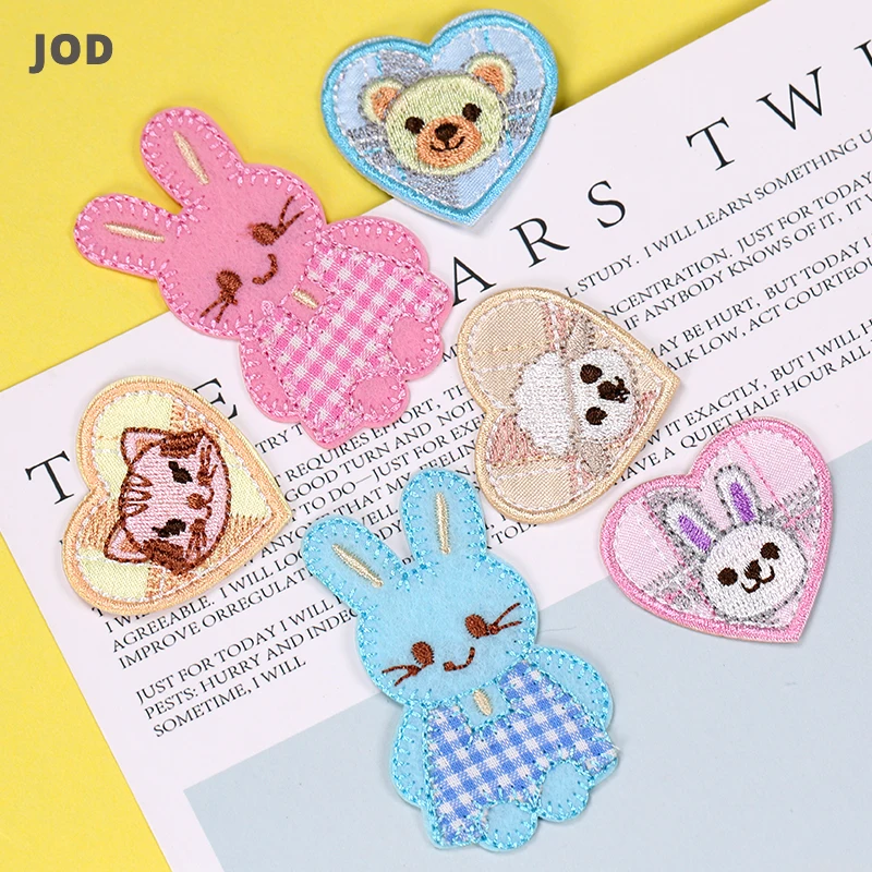 

Cute Heart Embroidery Badges Iron on Clothes Children Rabbit Patch Applique Cat Kid Iron on Patches for Clothing Sew on Stickers