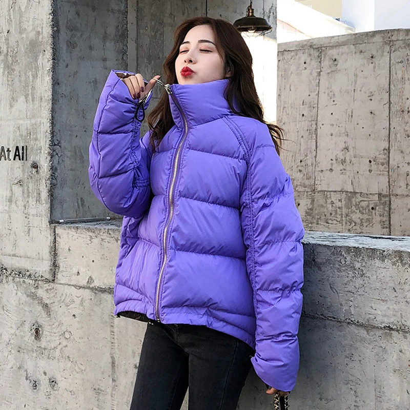 TWOTWINSTYLE черные корейские хлопковые пальто для женщин с длинным рукавом и стоячим воротником негабаритных толстых парки женские модные зимние Новые