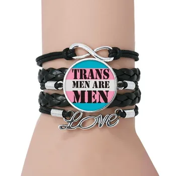 

Trans Man Support LGBT Transgender Bracelet Love Black Twisted Leather Rope Wristband