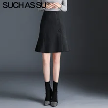 Новинка, вязанные юбки средней длины, женская черная юбка с высокой талией, а-силуэт, плиссированная юбка, S-3XL размера плюс, Осень-зима, сексуальная юбка-Русалка для женщин