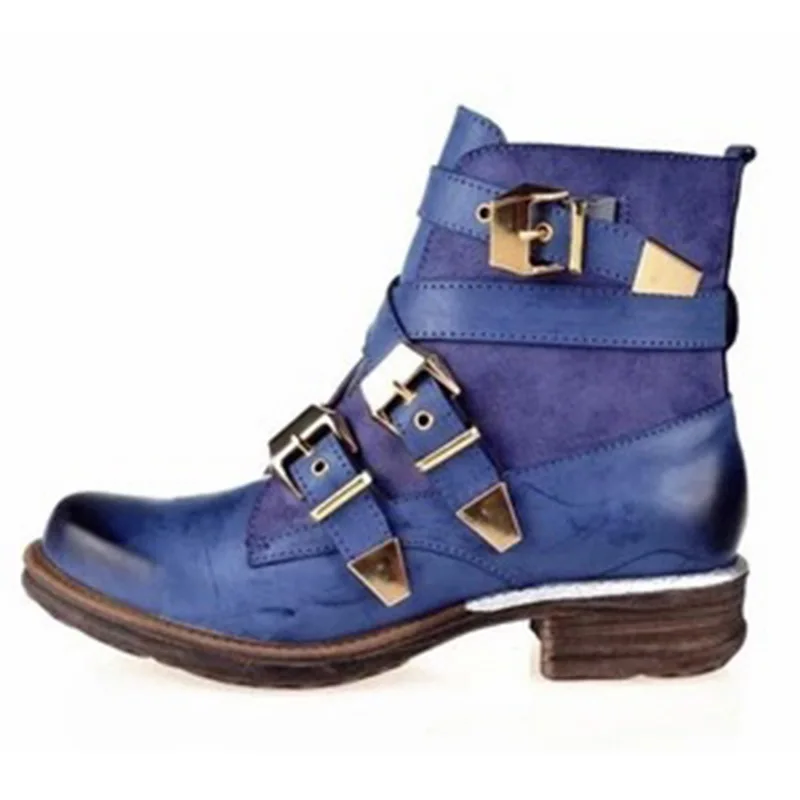 HEFLASHOR Fashion Women Boots Purple Short Ankle Boots Genuine Leather Blue Winter Strapped Buckle Short Boot Women Shoes