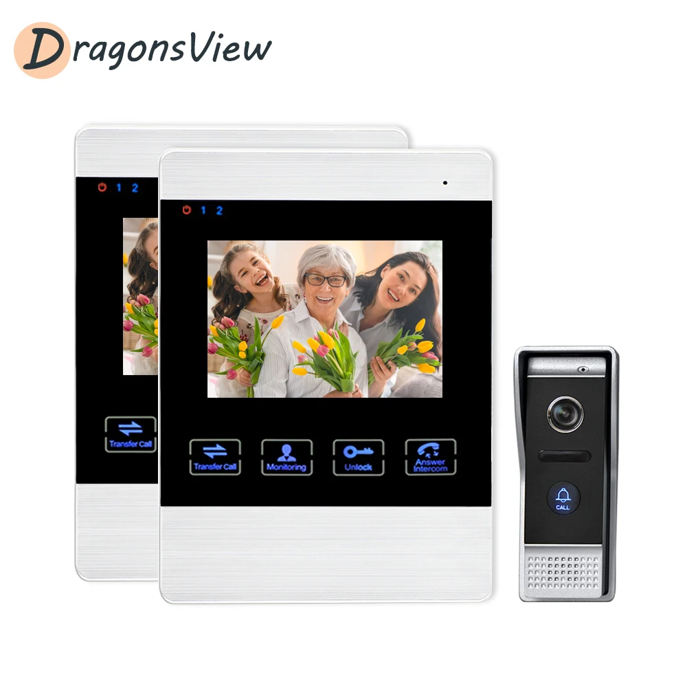 Dragonsview Doorbell-Intercom-Wired-Video-Door-Phone-Entry-System 1200 TVL Day Night Vision 2 Monitors with 1 Call Panel Dragonsview Doorbell-Intercom-Wired-Video-Door-Phone-Entry-System 1200 TVL Day Night Vision 2 Monitors with 1 Call Panel