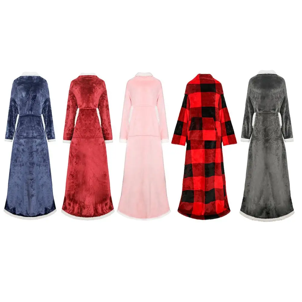 

Wearable Flannel Blanket Microfiber Plush Fleece Super Soft Warm Flano Blanket With Sleeves Adult Winter Hooded TV Blankets