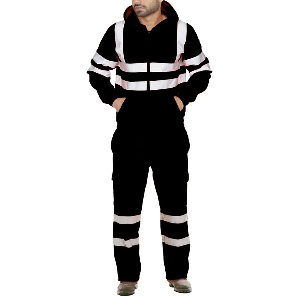 Men's Road Work High Visibility Pullo Sweatshirt Pants Sets Hooded Sweatshirt Sportswear Suits Workout Set Tracksuit Plus Size