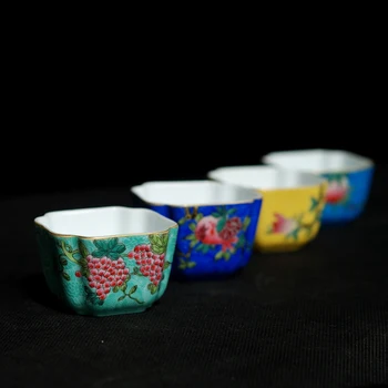 

Hand-painted Pastel Painted Golden Edge Grapes and Peaches Pattern Tea Cup Rolling Road Antique Wishful Square Cup