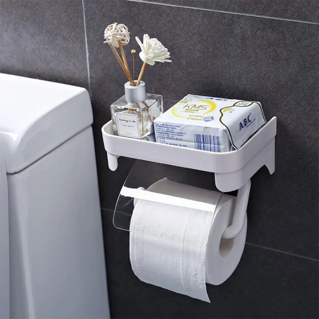 Transparent Roll Paper Toilet Paper Holder Tissue Accessories Rack Holders Wall Mount Kitchen Bathroom Accessories Self Adhesive 2