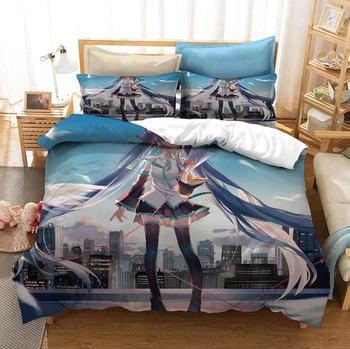 

Comic Hatsune Miku Bedding Set Bedroom Decor Hypoallergenic Quilt Cover 1PC Duvet Cover with Pillowcase Dropship