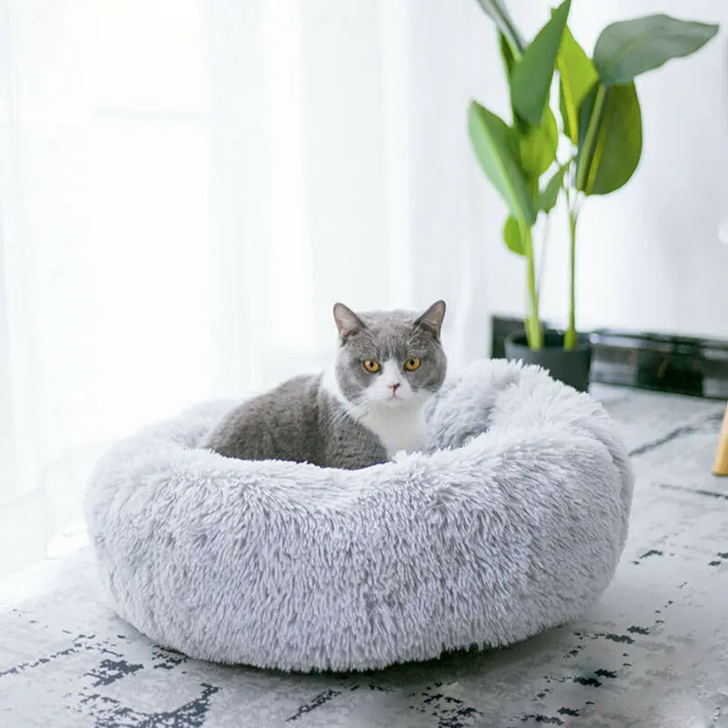 Amneria Pet Dog Cat Calming Bed Round Nest Warm Soft Plush Comfortable for Sleeping Winter 