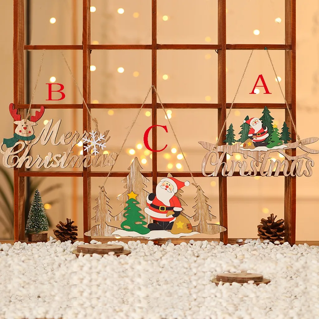 Christmas Hanging decorations Wooden Pendant Christmas Tree Scene Decoration Pendant Xmas Festival Party Hanging Ornament