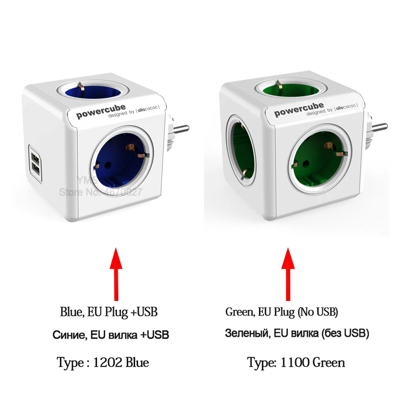 Allocacoc разъем питания ЕС Plug Мощность Strip 4 розетки 2 адаптер usb-портов Расширение адаптер умный дом Multi включен синий
