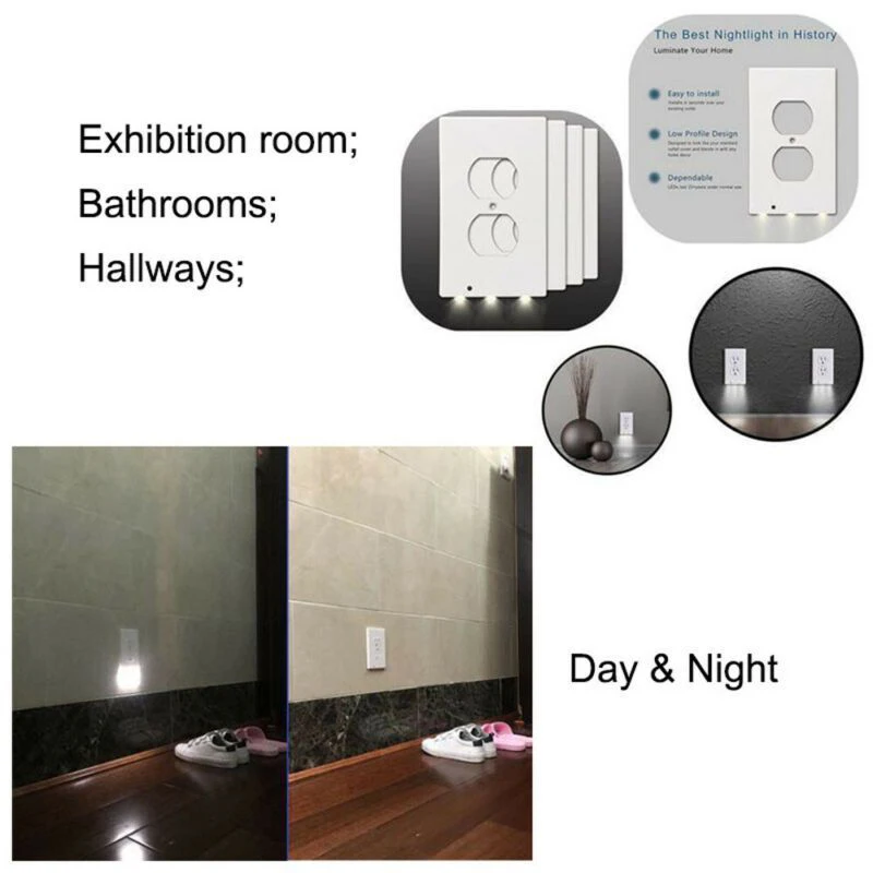 

Night Angel Duplex High-quality Durable Convenient Outlet Cover Wall Plate With Led Night Lights Ambient Light Sensor