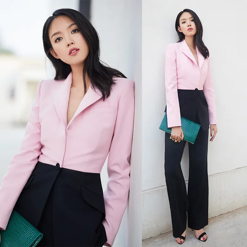 

Star Has The Same Style Splicing Suit Women Autumn New Impingement Fashion Suit2019 Notched Black Women Jackets and Coats Suit