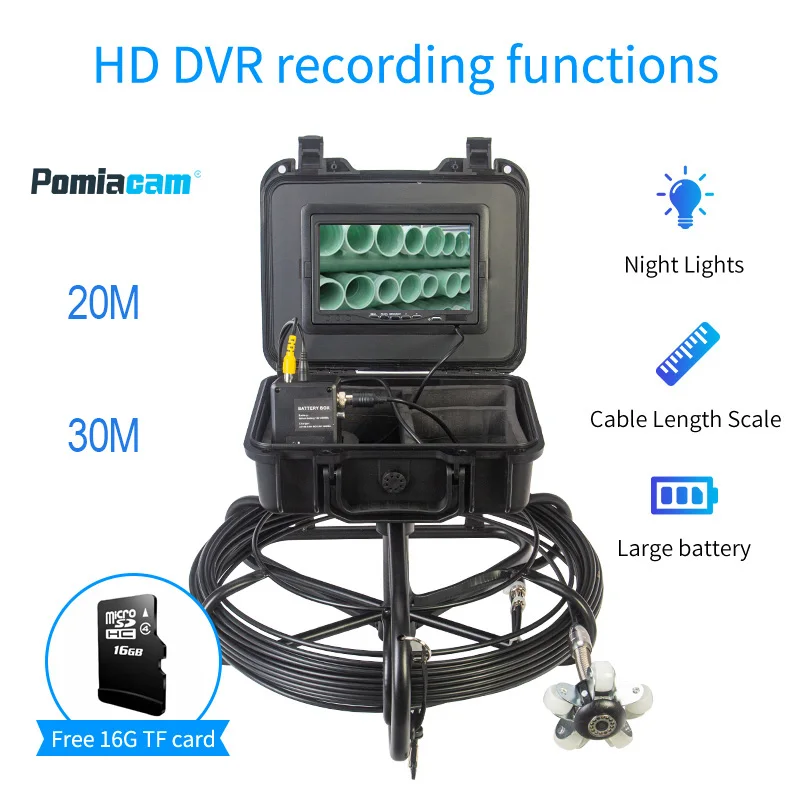 WP7600A 7inch borescope  endoscope camera 20m cable New black inspection tube , cable outside on the box ,Easy to carry