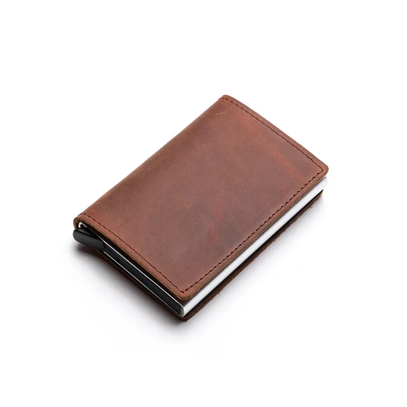 

ZOVYVOL 2020 Real Leather RFID Card Holder New Card Case Clutch Pop-up Wallet Genuine Leather Aluminum Box Slim Thin Smart