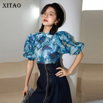 

XITAO Print Vintage Thin Blouses Women 2020 Summer Tide Fashion New Style Turn Down Collar Lantern Short Sleeve Shirts DMY4451