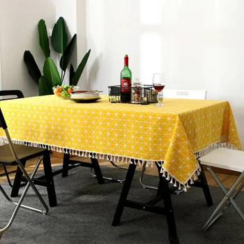 

Nordic Style Dinning Home Decoration Kitchen Patio Scratchproof Picnic Modern Table Cloth Printed With Tassels Anti Dust Party