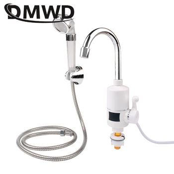 

DMWD 3000W Electric Hot Water Heater LED Display Kitchen Instantaneous Tap Tankless Stainless Steel Heating Faucet Flexible Pipe