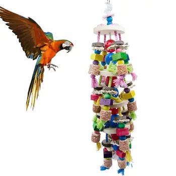 

Bird Colorful Block Knots Chewing Toys Corn Cob Parrot Bite Wooden Beads Cage