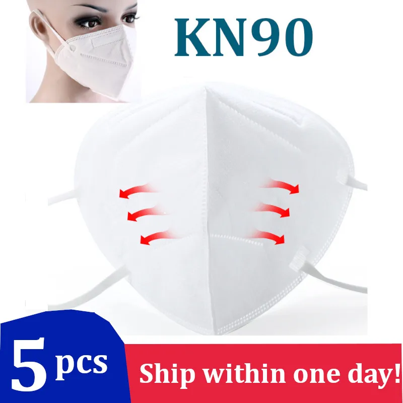 

5Pcs KN90 Filter Mask Protection Face Mouth Filter KN90 N90 Dust Mask Bacteria Proof PM2.5 Filtration Protective Masks Safe Work