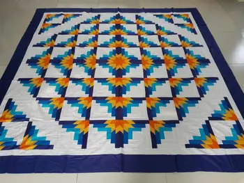

New Amish Pieced & Patchwork Cotton Queen Log Cabin Quilt Top For Quilting Enthusiasts Handquilted quilt
