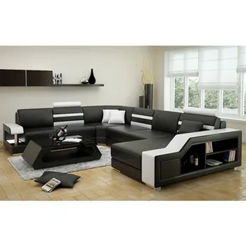 

modern design U shape black leather sofa