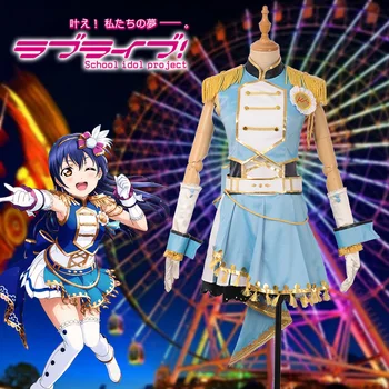 

Game LoveLive! 6th Anniversary Sonoda Umi Cosplay Costume Custom Women asymmetric Dress Blue Coat Belt Hairpin Socks Accessories
