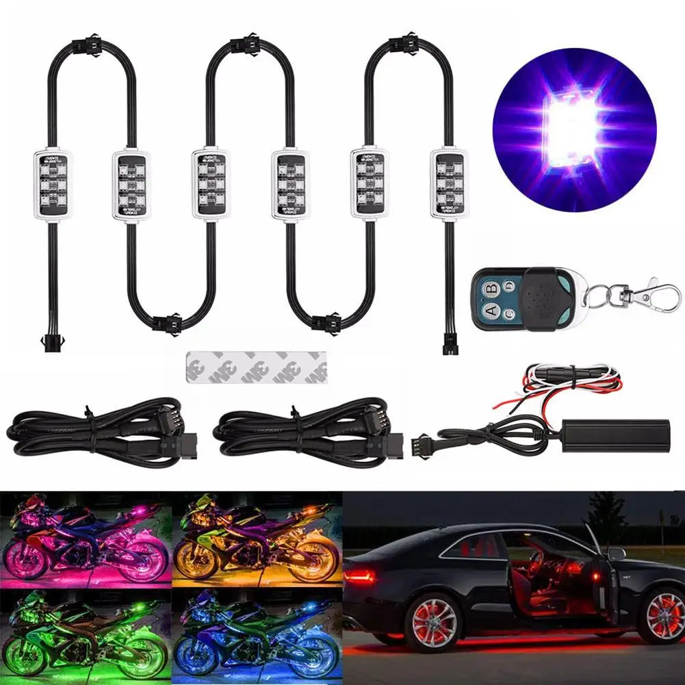 Мотоцикл/атмосферное освещение автомобиля 6 RGB 36 светодиодный с беспроводным пультом дистанционного управления смарт-тормозные огни мото Декоративная полоса неоновая лампа комплект