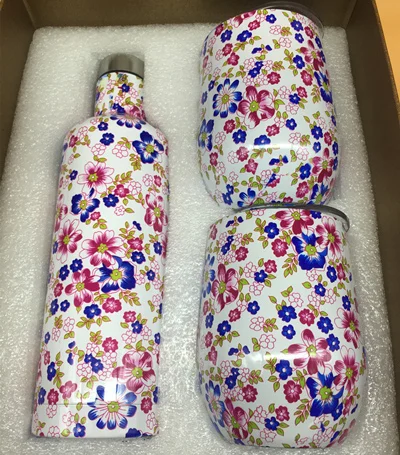 Подарочный набор 12oz яйцо чашки различной формы глоток бокалы для вина и бутылка из нержавеющей стали Изолированная вакуумом 2-стены воды кофе термос кружки - Цвет: flowers 2