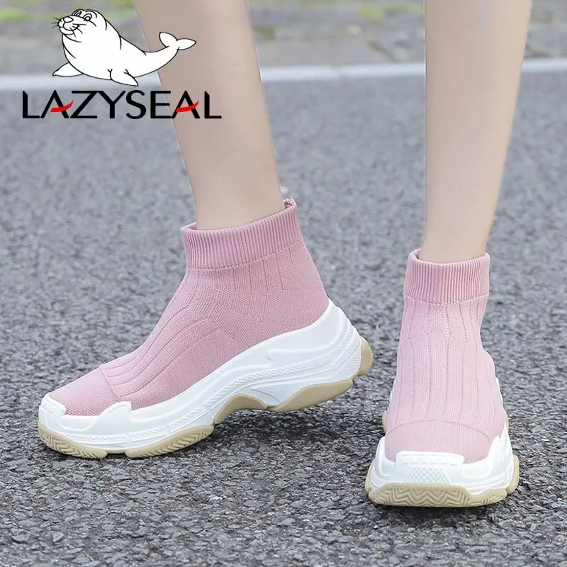 LazySeal женские ботильоны из сетчатого материала на платформе; Новая модная повседневная обувь с круглым носком без застежки; женские кроссовки на толстой подошве