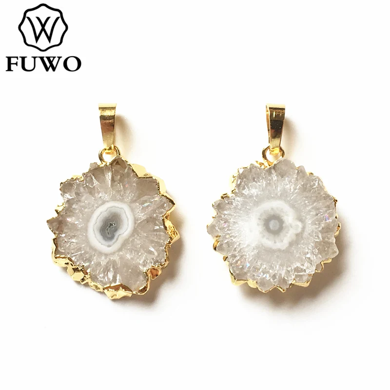 FUWO натуральный белый подвеска в форме кристального цветка с золотой отделкой необычный Хрустальный кварцевый подвес для изготовления ожерелья PD262