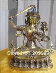 

Free Shipping Tibetan Buddhist bronze coated silver colour MANJUSHRI Buddha statue 21 cm 1.2kg