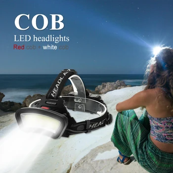 

Rechargeable LED Headlight Headlamp Front Light 1000LM 4 Modes White Red COB USB Flashlight Torch Lamp for Outdoor Fishing