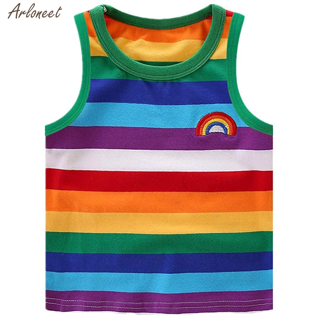 Multicolor Детская Радужная футболка для маленьких девочек и мальчиков, топы, одежда в полоску, летние топы для мальчиков, блузка, мода - Цвет: Multicolor
